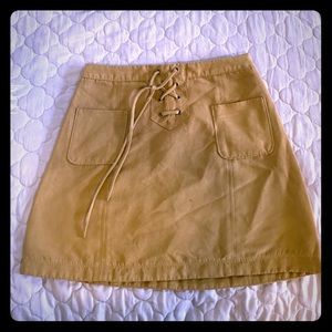 Tan lace up mini skirt